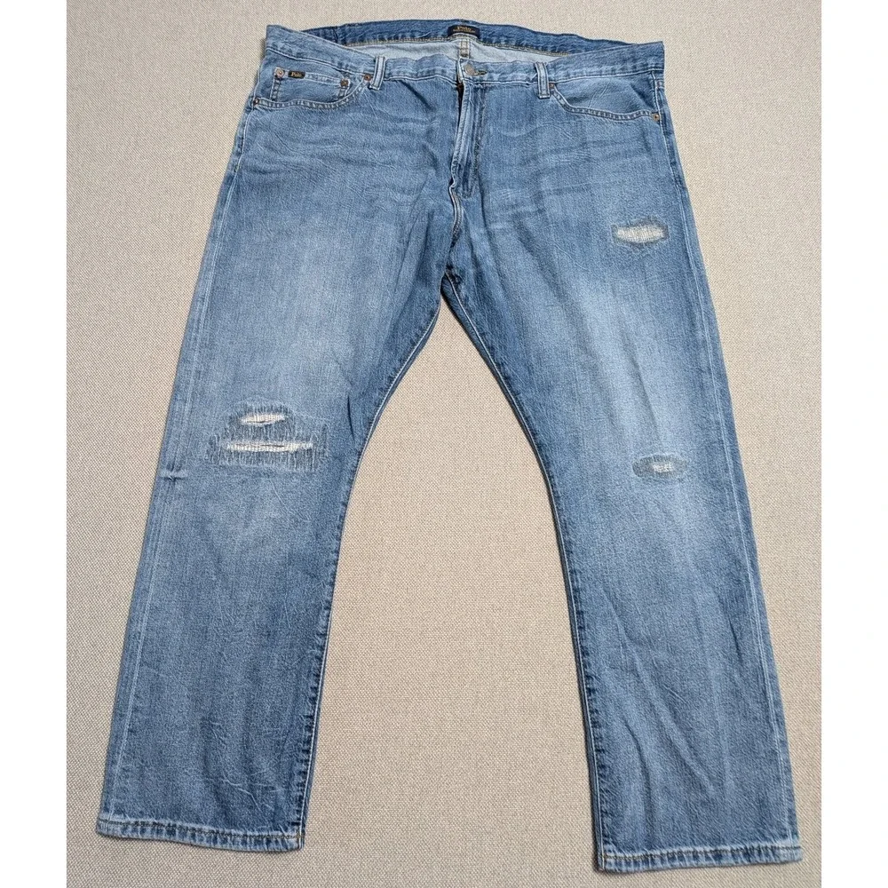 Polo Ralph Lauren Men's 42x30 Light Wash Blue Distressed Denim Jeans